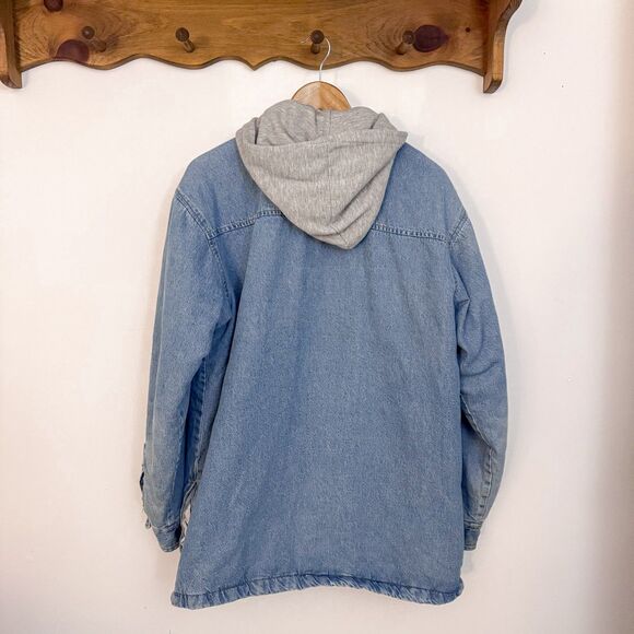 VTG 90s Heavy Double Layered Denim Hoodie Barn Chore Reservoir Workwear Jacket - Picture 4 of 6